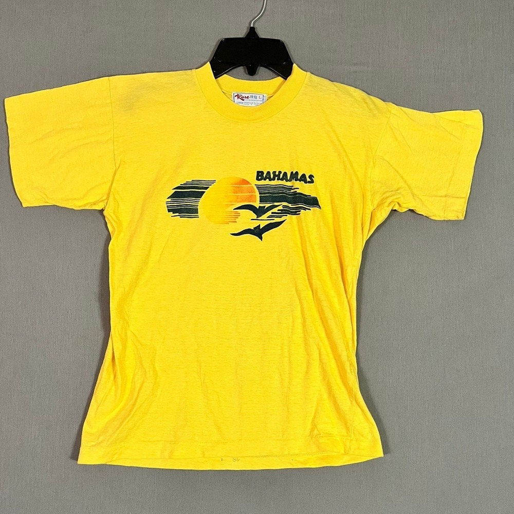 Vintage Rose Bahamas T-Shirt Large Cotton Graphic Yellow 90s Single Stitch EUC